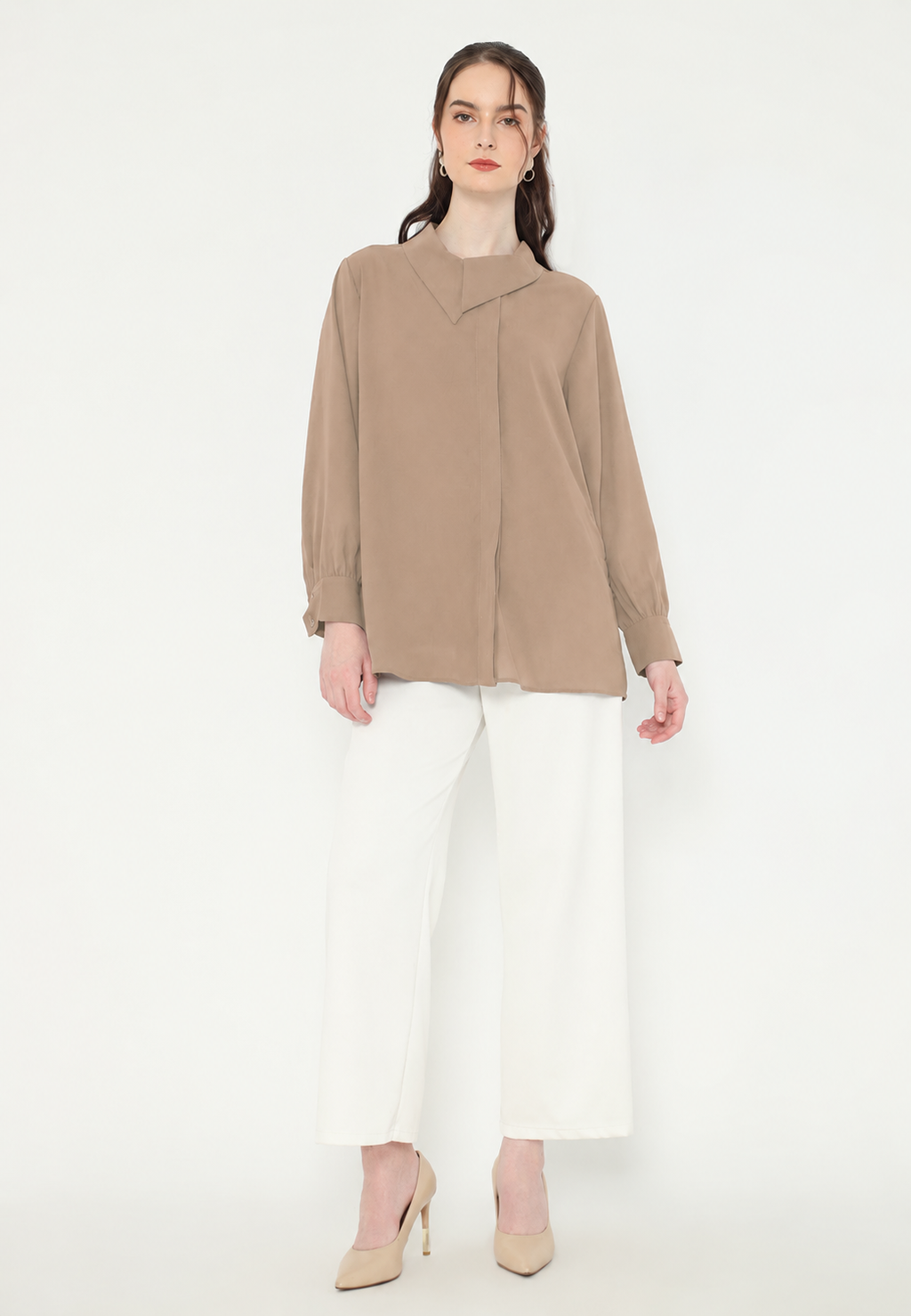 Sonia Draffery Blouse Long Sleeve | Soft Brown And Maroon