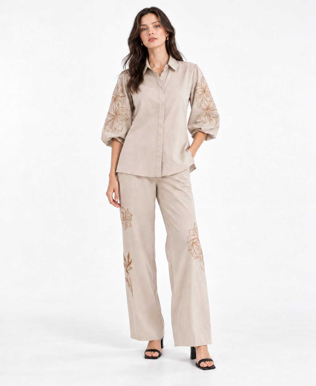 Emily Set Shirt and Pants With Embroidery | Cream