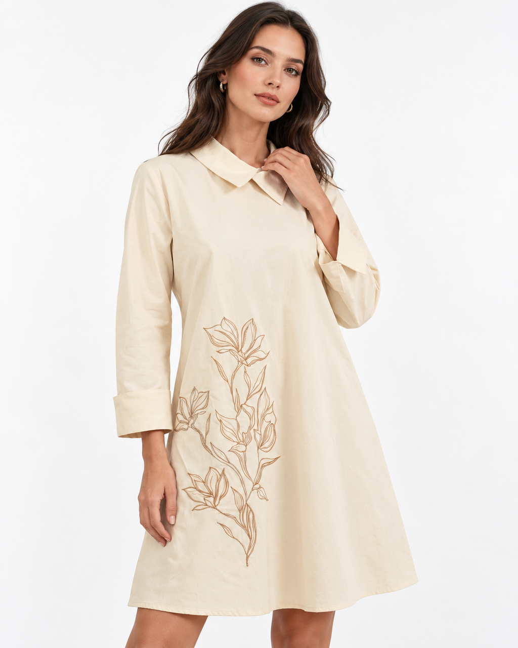 Emily Midi Dress With Embroidery | Cream