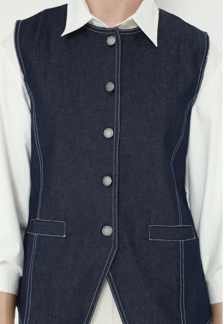 Queena Vest In Denim | Navy
