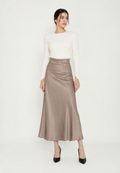 Solis Satin Long Skirt in Mocca By Brilliant Girl