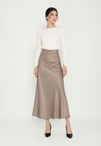 Solis Satin Long Skirt in Mocca By Brilliant Girl