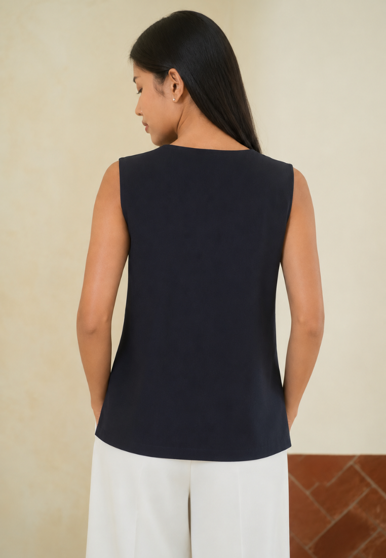 Evelyn Vest With Embroidery | Navy