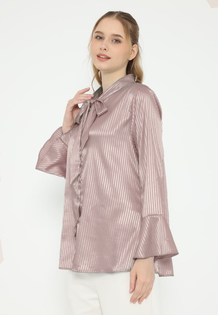 Angela Stripes Satin Tops | Brown