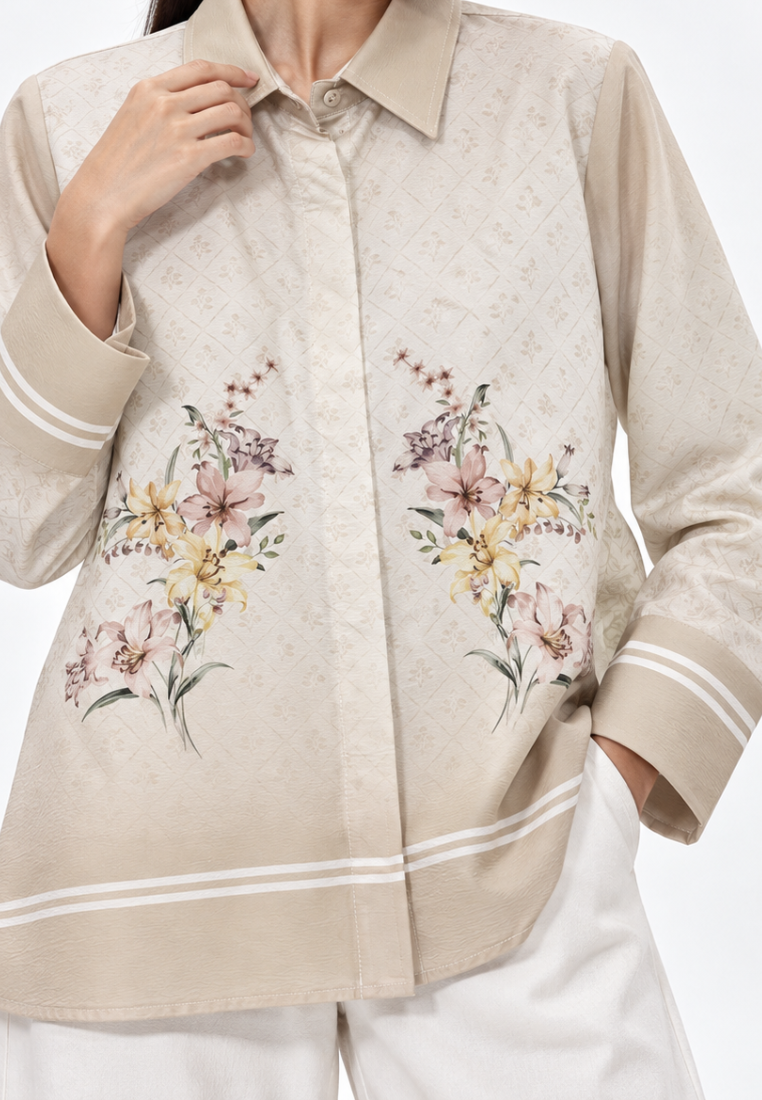 Iris Bloom Shirt  With Color Gradient | Green And Beige
