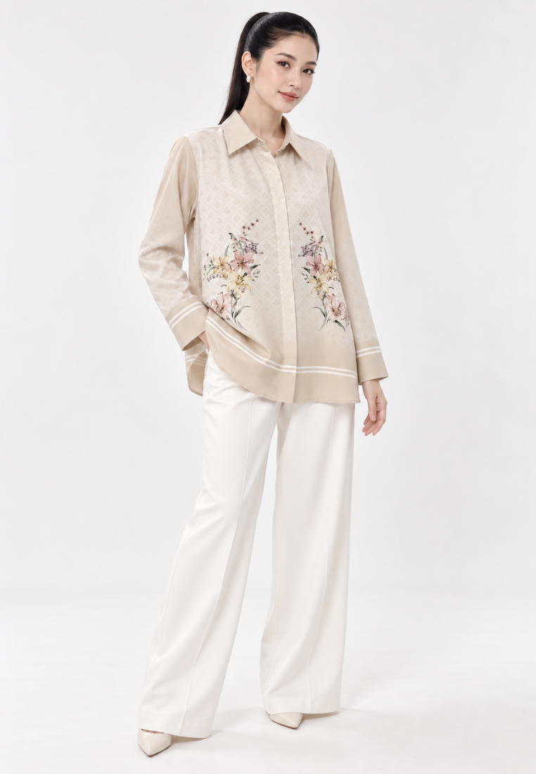 Iris Bloom Shirt  With Color Gradient | Green And Beige