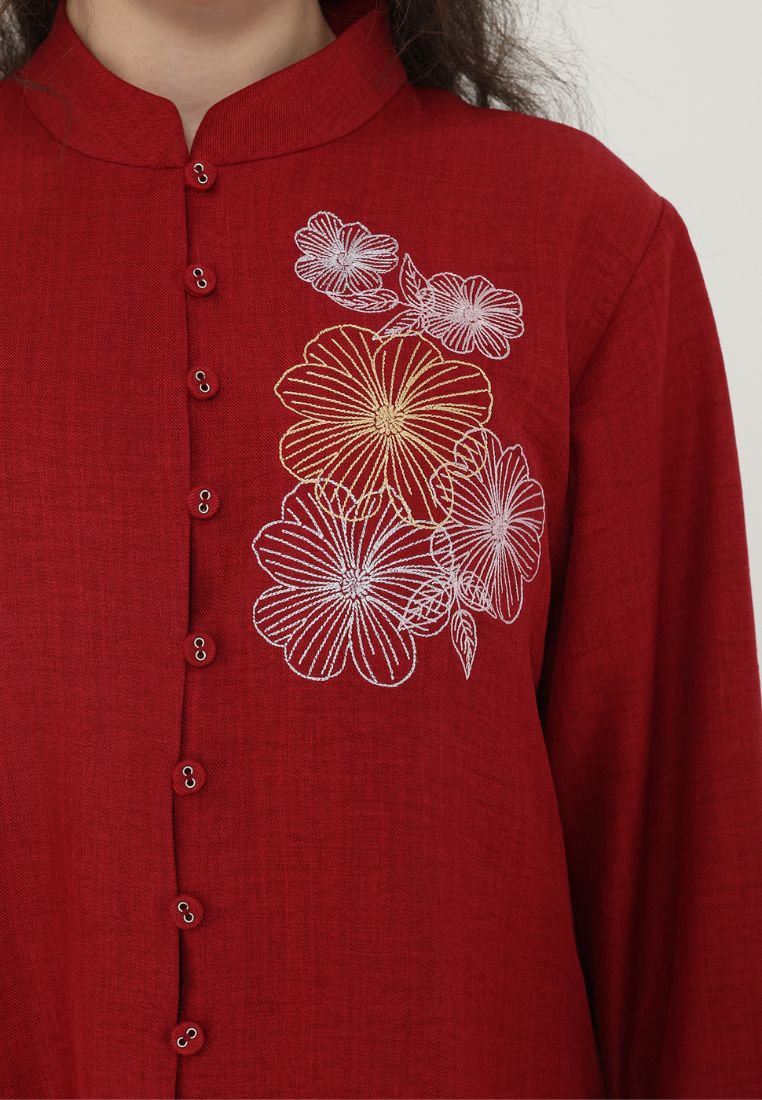Lioni Blouse With Floral Embroidery | Red