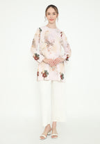 Khayla Tunic Floral Motif Chiffon | Cream