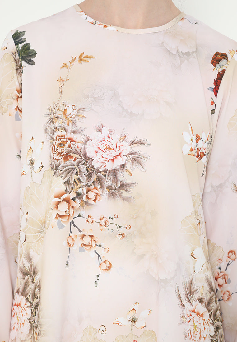 Khayla Tunic Floral Motif Chiffon | Cream