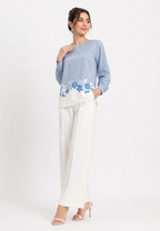 Lumi Blouse With Stripe And Floral Pattern | Blue