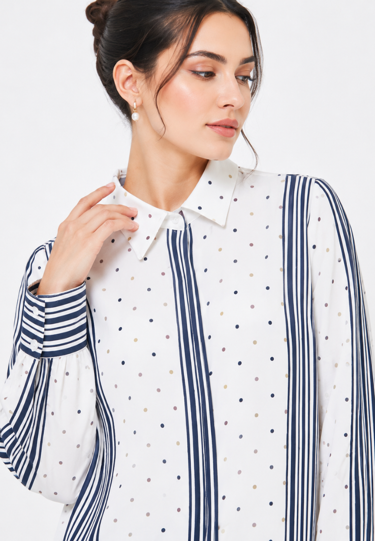 Aure Polka Dotted Shirt | White