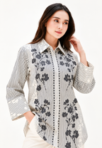 Kusuma Floral Stripe Shirt | Cream