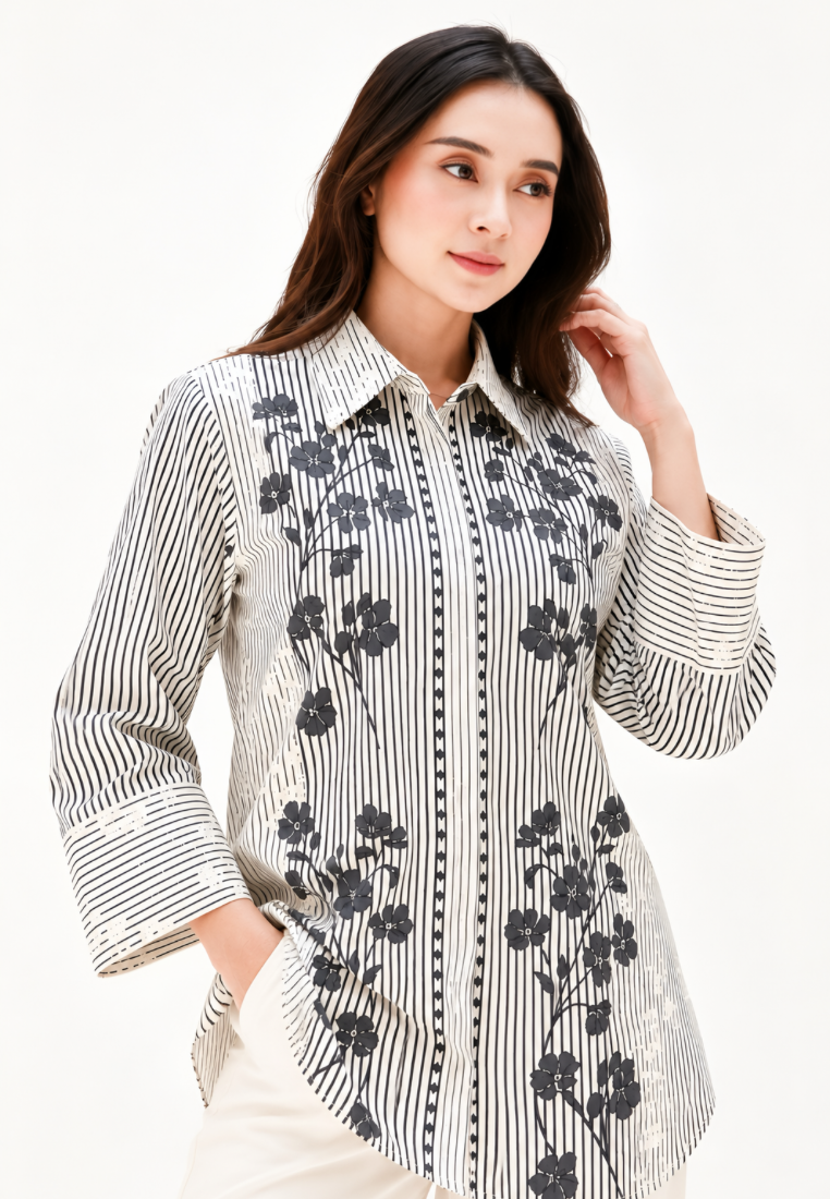 Kusuma Floral Stripe Shirt | Cream