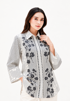 Kusuma Floral Stripe Shirt | Cream