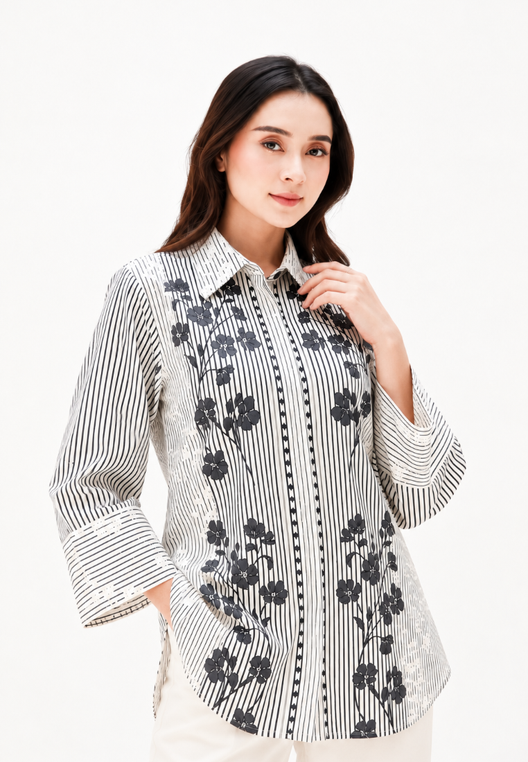 Kusuma Floral Stripe Shirt | Cream