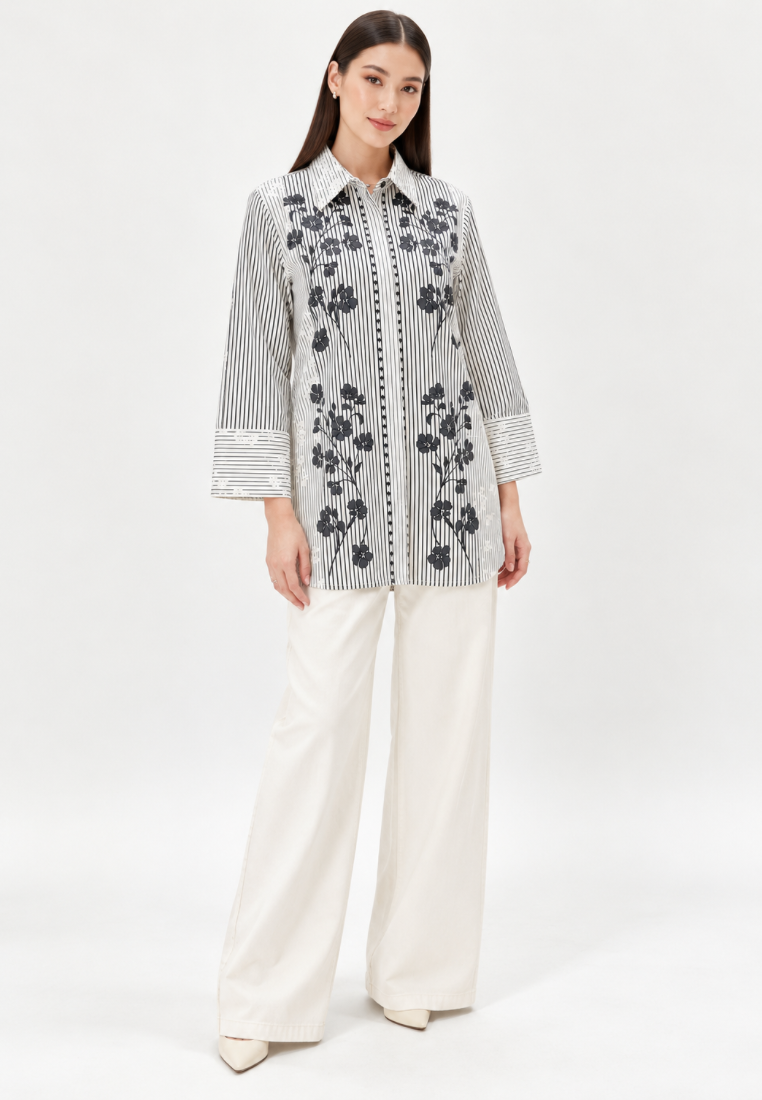 Kusuma Floral Stripe Shirt | Cream