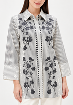 Kusuma Floral Stripe Shirt | Cream