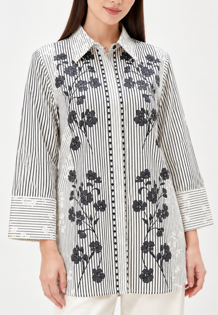 Kusuma Floral Stripe Shirt | Cream