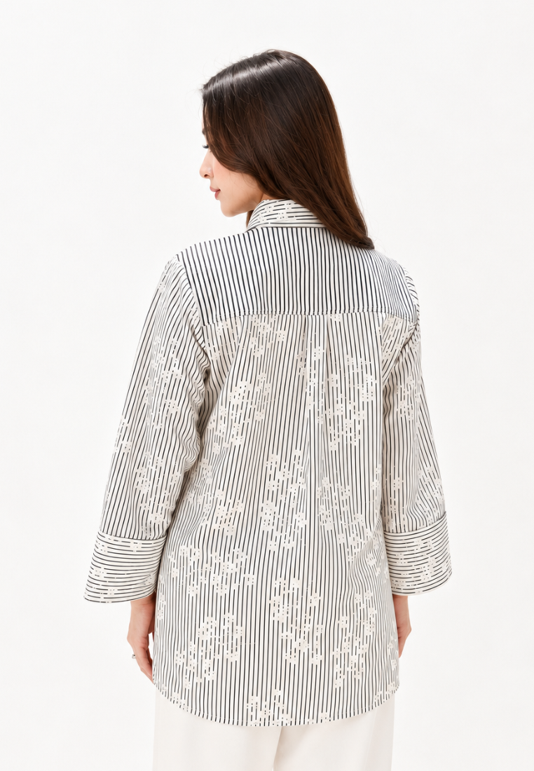 Kusuma Floral Stripe Shirt | Cream