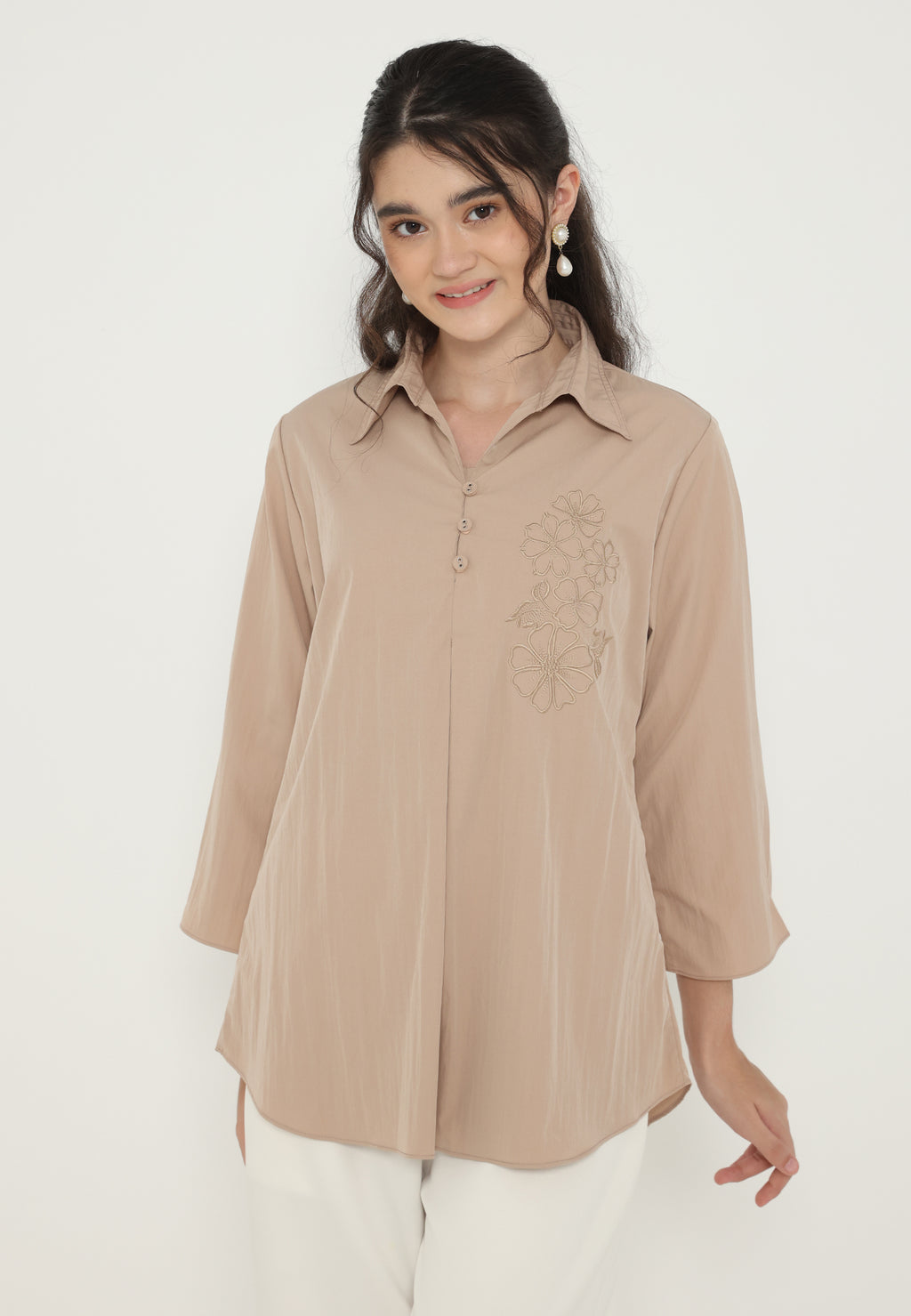 Fanny V-Neck Blouse | Brown