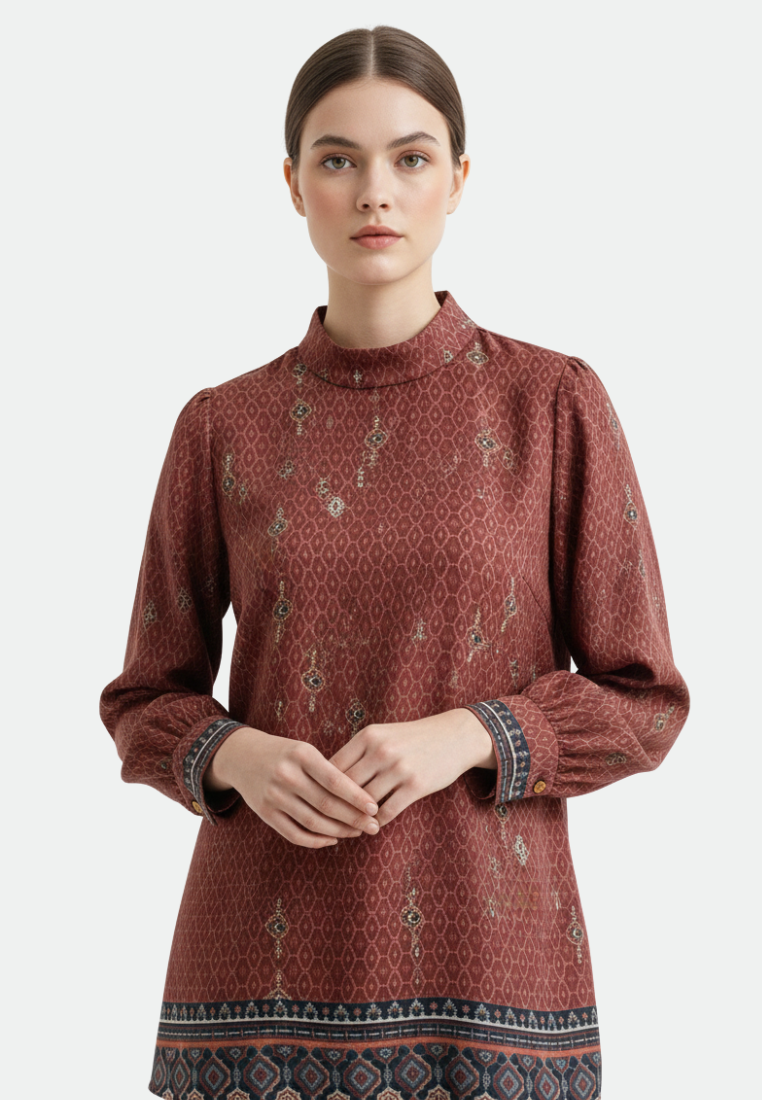 Samira Blouse Etnik Armany Silk | Terracota