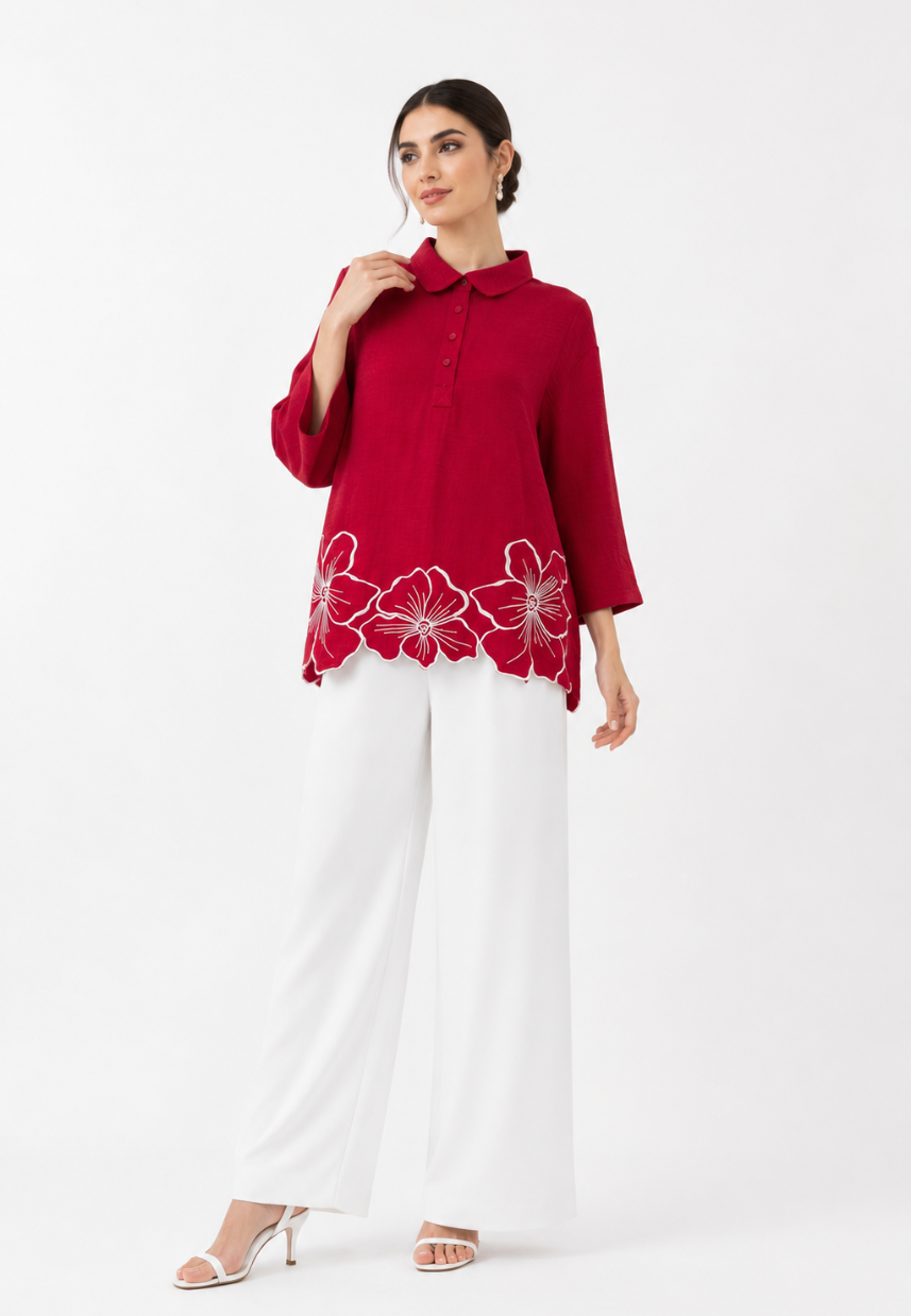 Svara Blouse Embroidery | Red | Arlette By Brilliant Girl