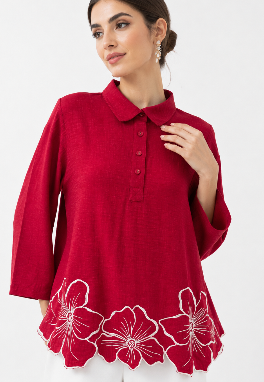 Svara Blouse Embroidery | Red | Arlette By Brilliant Girl