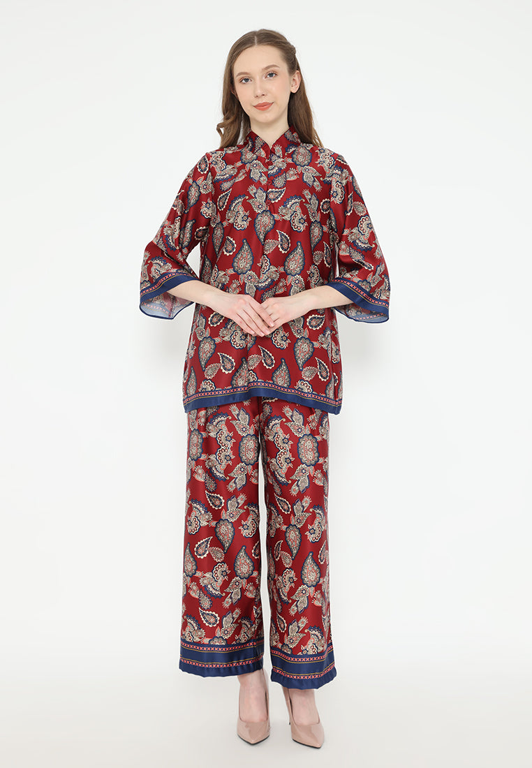 Maria Shanghai Collar Pattern Blouse | Red
