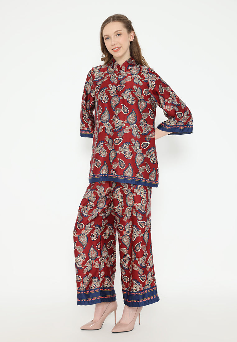 Maria Shanghai Collar Pattern Blouse | Red