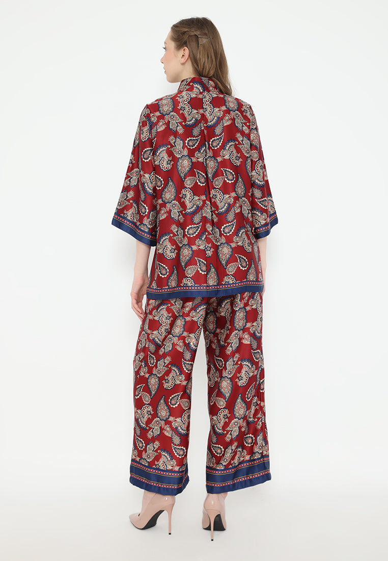 Maria Shanghai Collar Pattern Blouse | Red