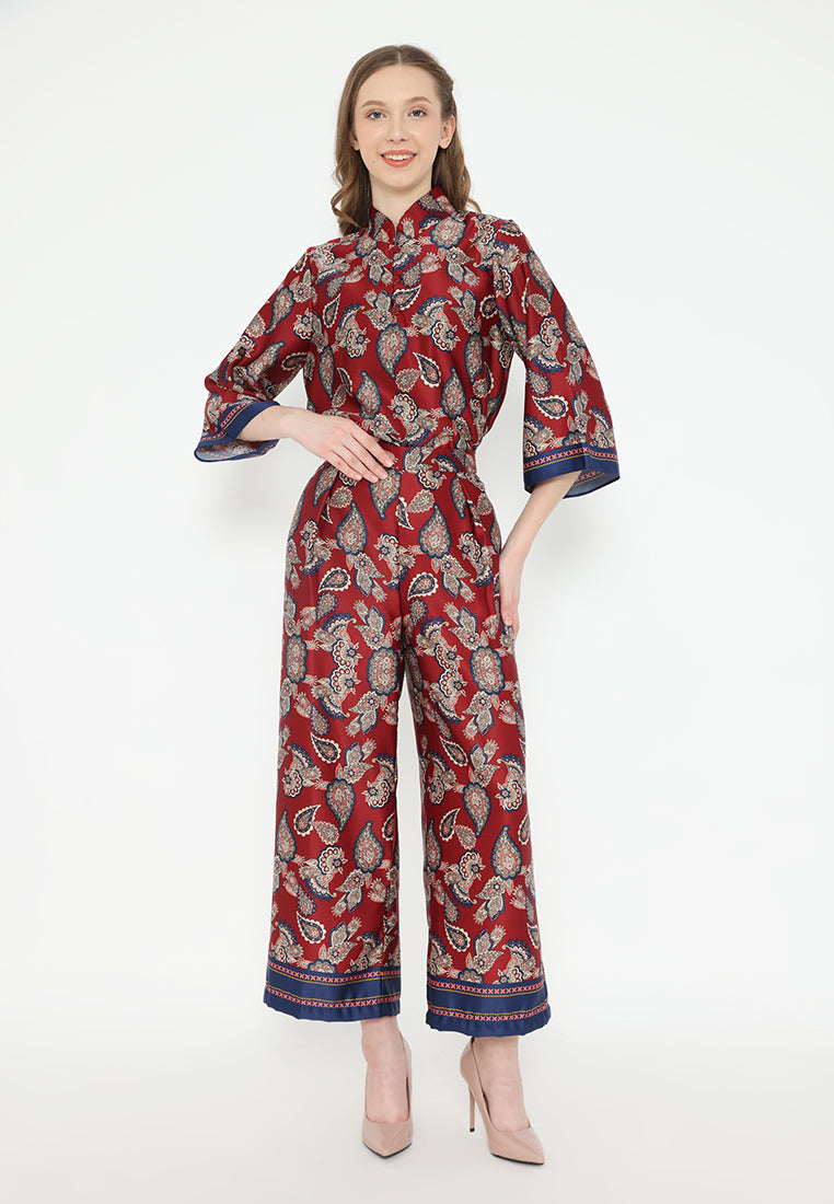 Maria Shanghai Collar Pattern Blouse | Red