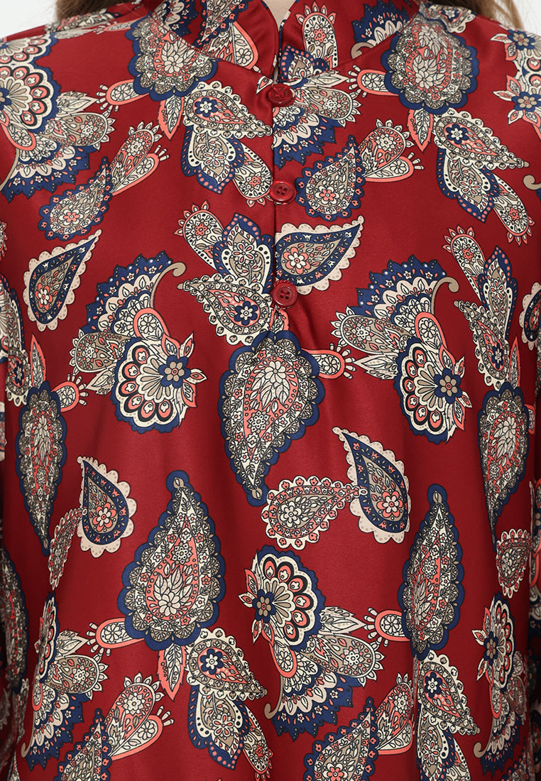 Maria Shanghai Collar Pattern Blouse | Red