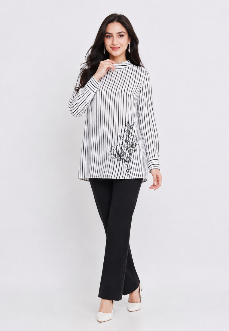 Alinea Stripe Embroidery Blouse | White | Arlette By Brilliant Girl