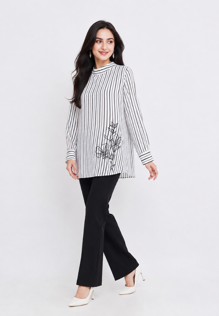 Alinea Stripe Embroidery Blouse | White | Arlette By Brilliant Girl