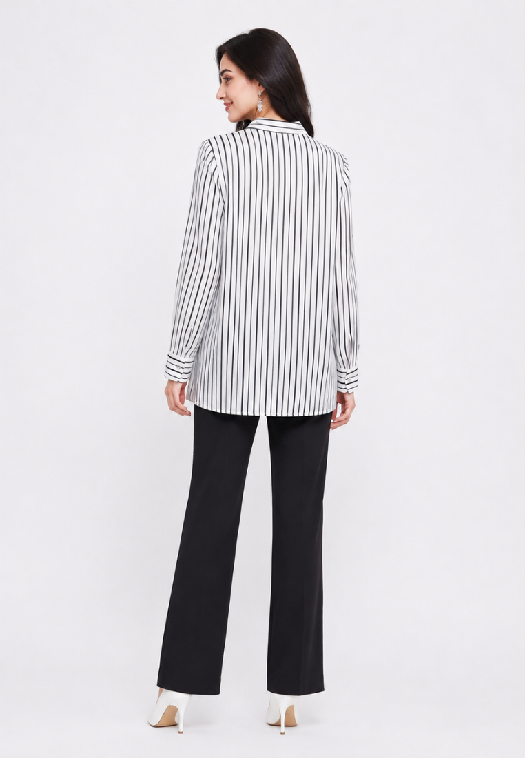 Alinea Stripe Embroidery Blouse | White | Arlette By Brilliant Girl