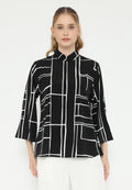 Ordea Abstract Lines Shanghai Collar Blouse | Black