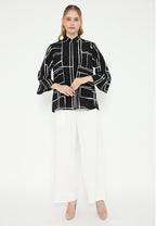 Ordea Abstract Lines Shanghai Collar Blouse | Black