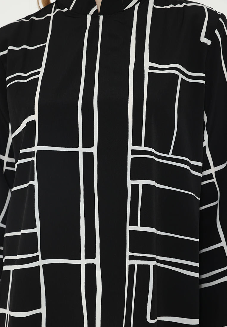 Ordea Abstract Lines Shanghai Collar Blouse | Black