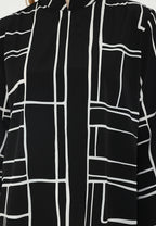 Ordea Abstract Lines Shanghai Collar Blouse | Black