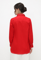 Viona Plain Shirt Red With Flowers In Pocket By Brilliant Girl