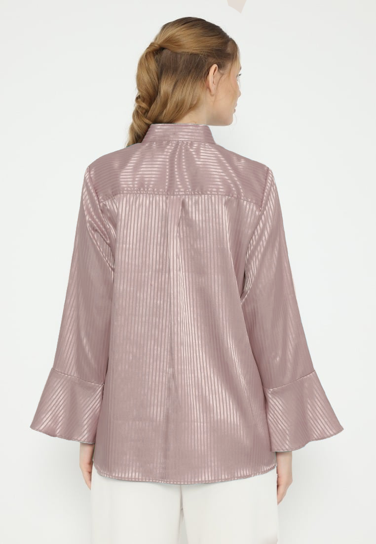 Angela Stripes Satin Tops | Brown