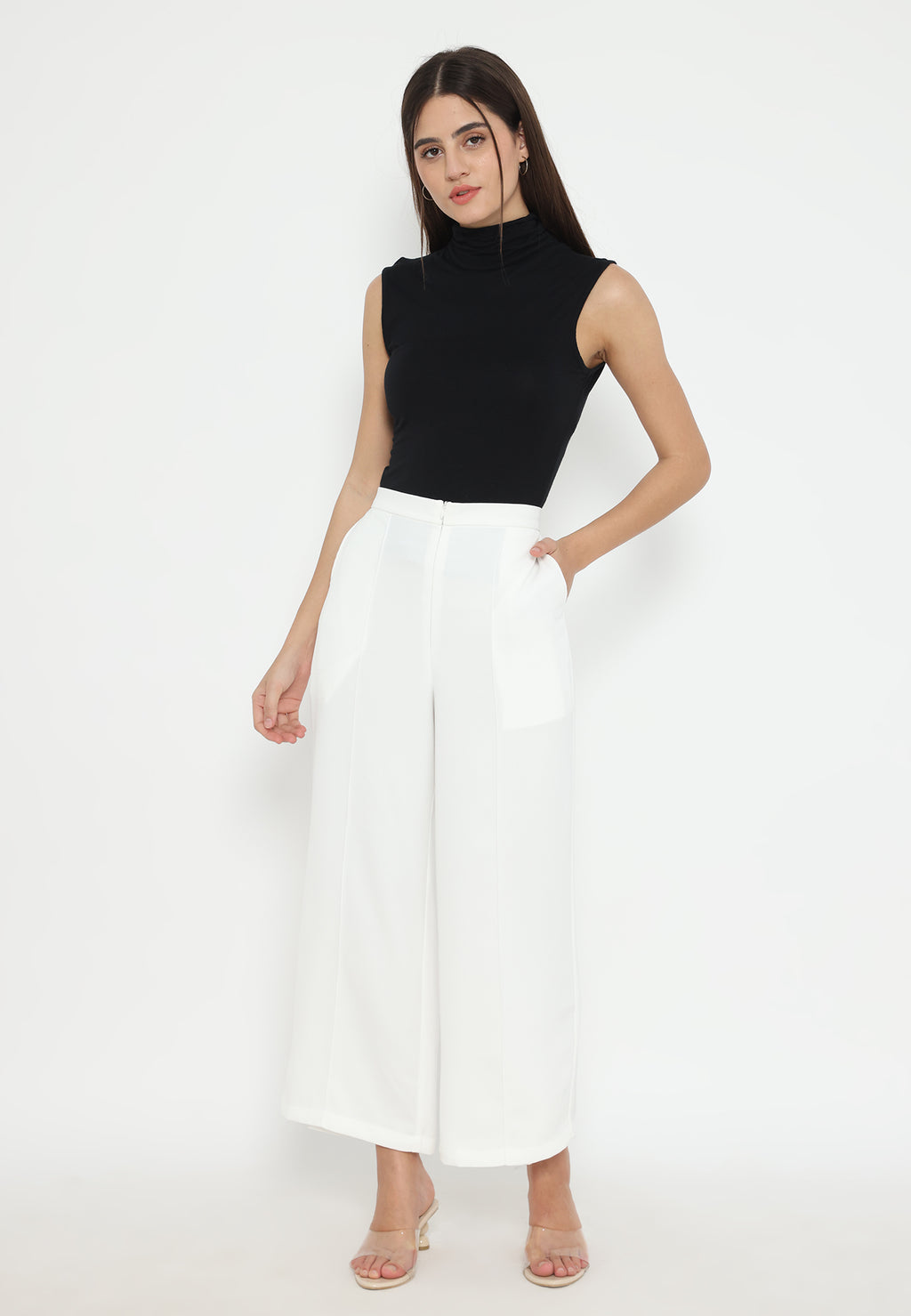 Aura High Waist Leg Pants | White