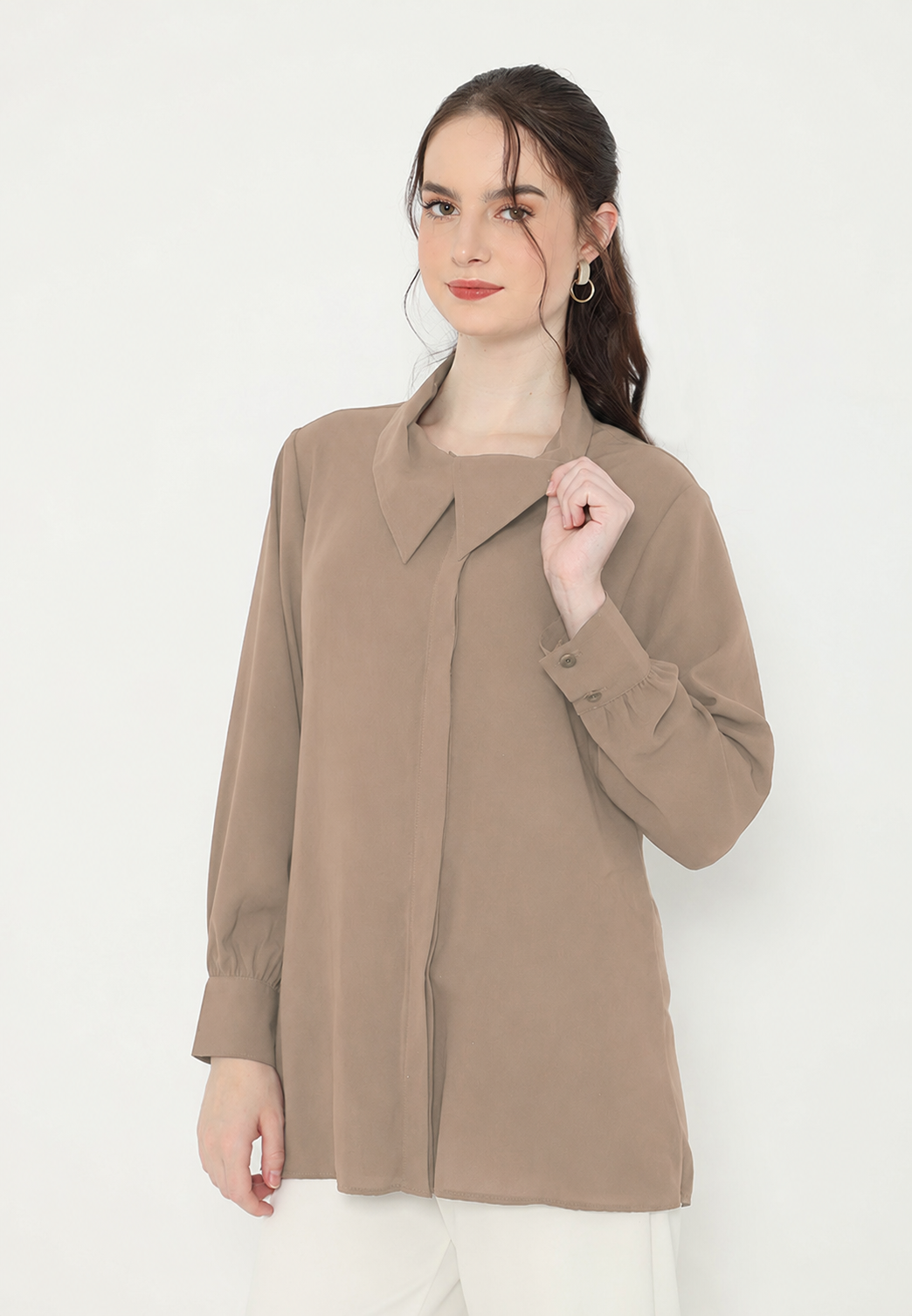 Sonia Draffery Blouse Long Sleeve | Soft Brown And Maroon