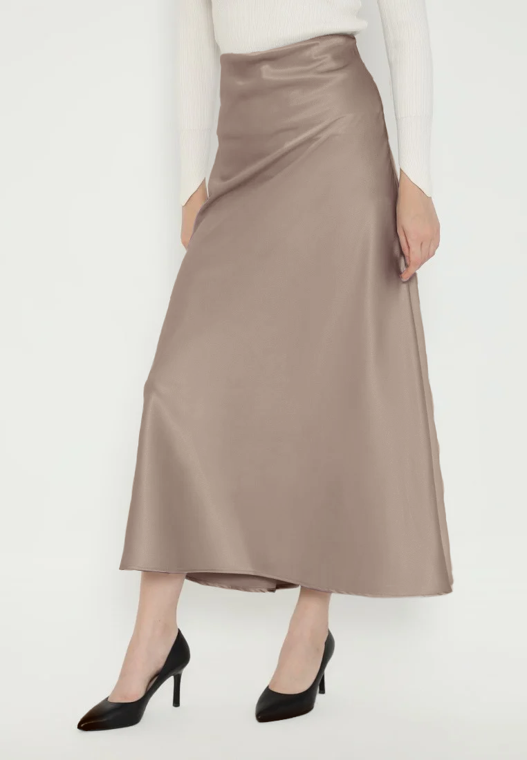 Solis Satin Long Skirt in Mocca By Brilliant Girl