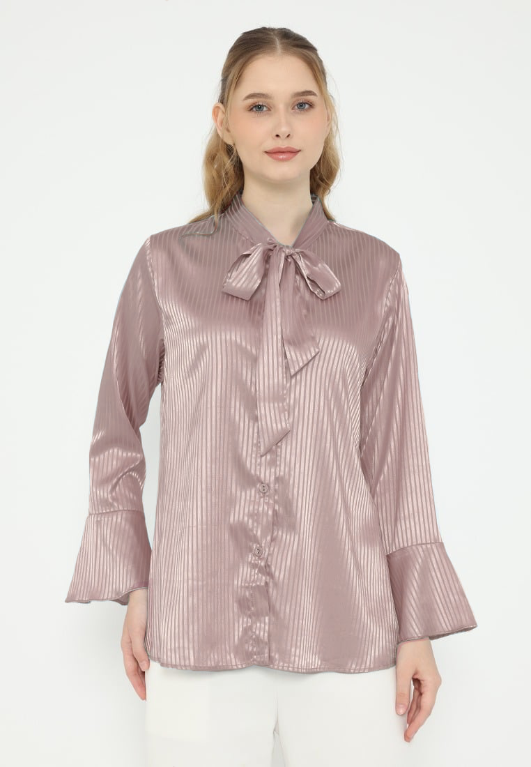 Angela Stripes Satin Tops | Brown