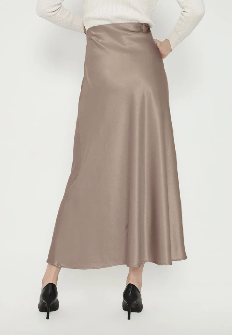 Solis Satin Long Skirt in Mocca By Brilliant Girl