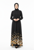Elina Floral Muslim Long Dress | Black