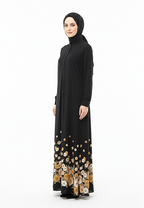 Elina Floral Muslim Long Dress | Black