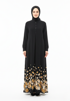 Elina Floral Muslim Long Dress | Black