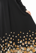 Elina Floral Muslim Long Dress | Black